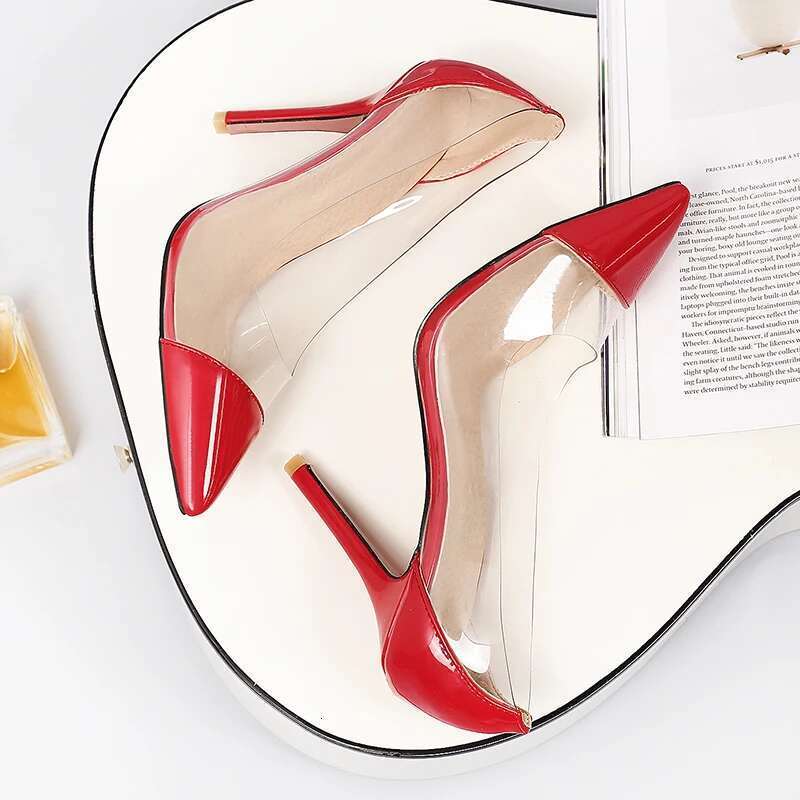High Heel Patent Leather Transparent High For Women New Summer Stiletto Versatile Elegant Sexy Single Heels Extra Large Small Size European And Americ