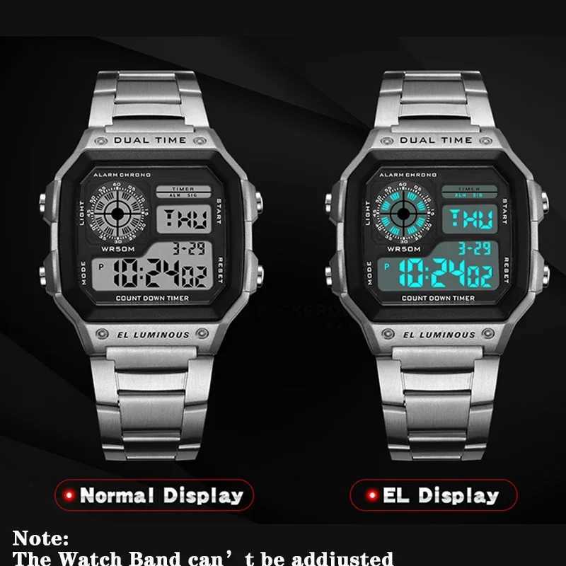Luxury mens wrist multifunctional LED digital alloy Str classic Busin mens 7-color luminous sports shoesXJ250304