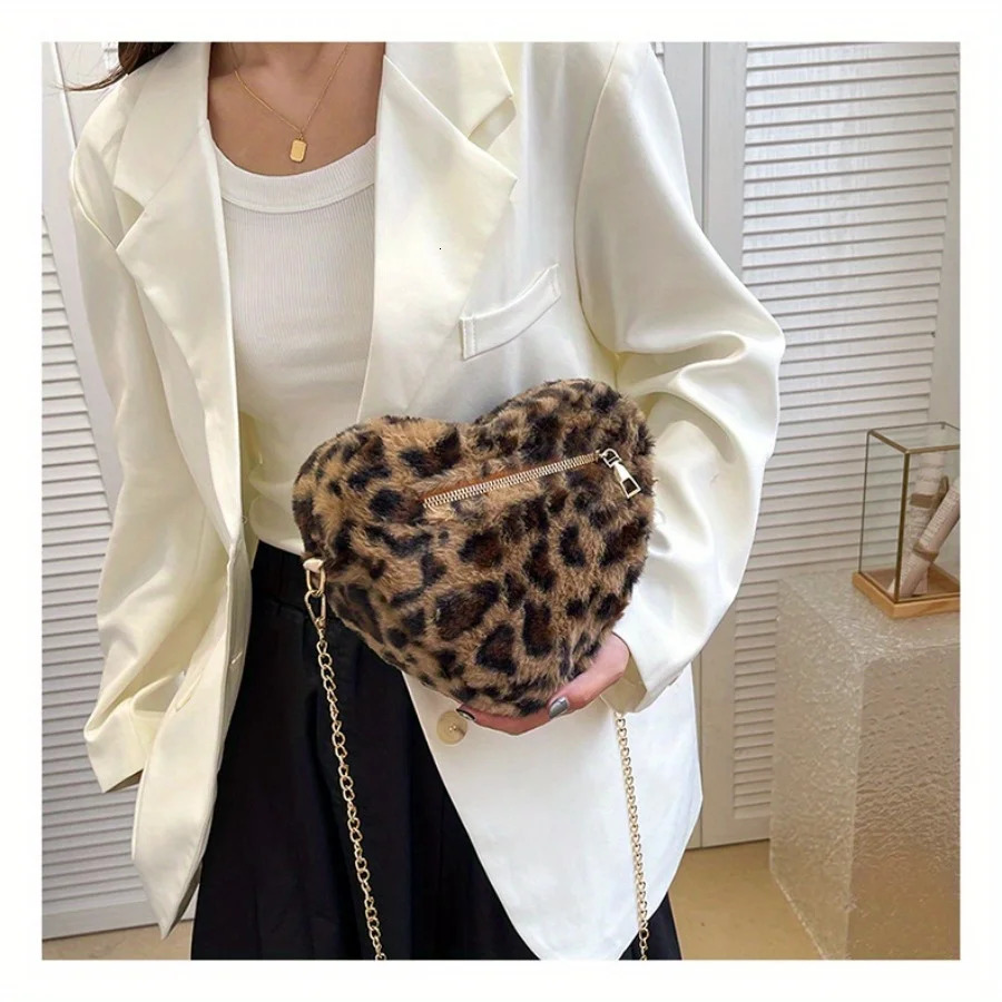 Leopard Love Mini Shoulder Bag Autumn Plush Temperament Crossbody Bags Valentines Day Gift Birthday Gifts Ladies Supplies 250303