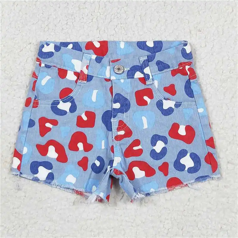 Western Kids Clothing Infant Toddler Baby Girl Summer Fashion Red Denim Shorts Jeans Wholesale Boutique Children Clothes 250304