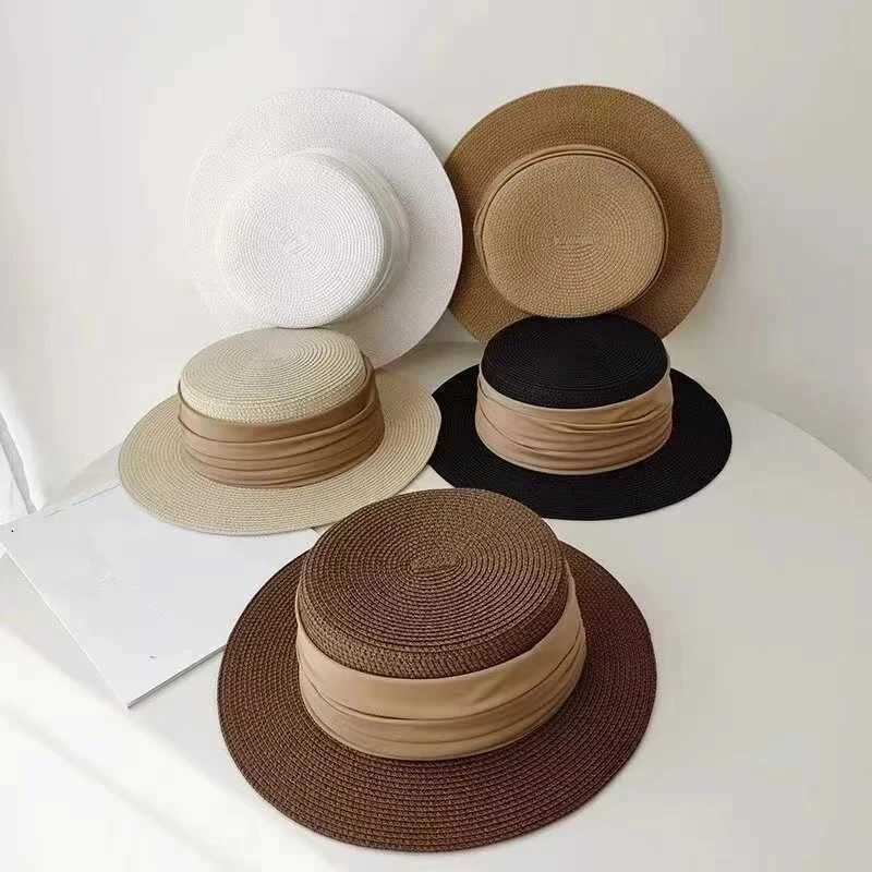 Fedoras Summer Womens Rowing Boat Beach Hat Wide Edge Womens Casual Panama Hat La Classic Flat Bow Knot Str Sun Hat WomensXJ250304