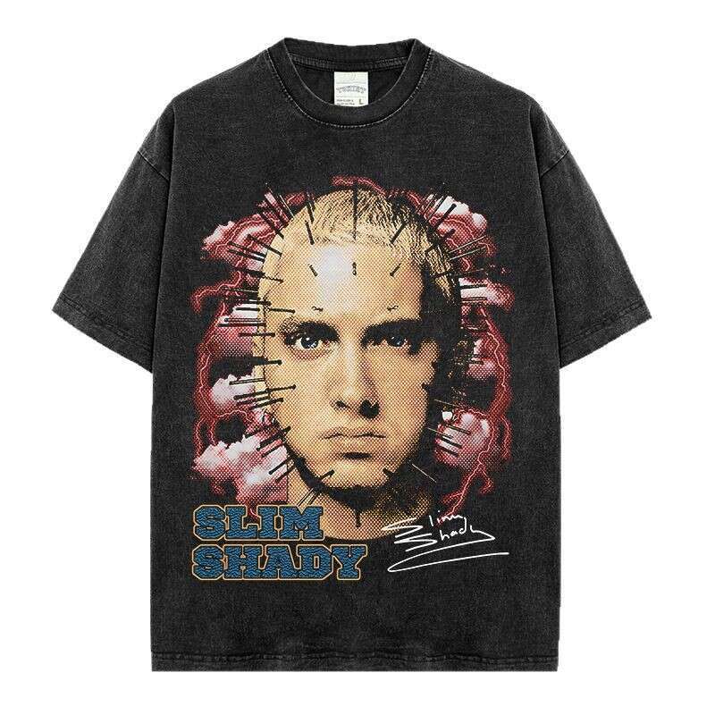 Amu Hip Hop Rap American T-shirt Street Trendy Brand 3D Printed Vintage Washed Round Neck Short Sleeve
