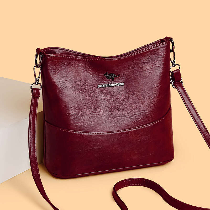 Minimalist Women's Bucket Fashionable New Style, Spliced Bag, Wide Shoulder Strap, Crossbody Bag