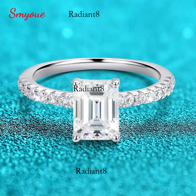 Smyoue 1CT 2CT Emerald/radiant Cut Moissanite Ring for Women Engagement Wedding Bride Sterg Sier Jewelry GRA Certified