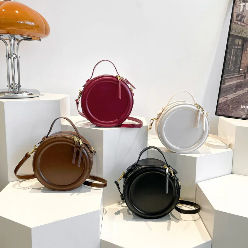 Womens round cross bag high-quality handbag womens PU leather bag shoulder bag womens clutch wallet 250303