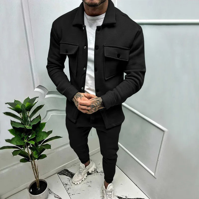 Party mens jacket and pants set pocket fashion solid color autumn winter street clothing track 2piece 250227