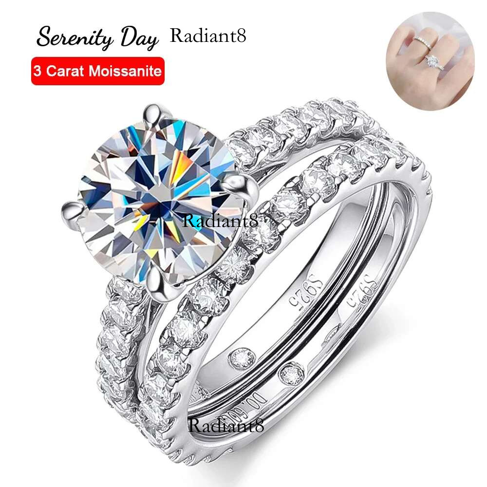 Serenity 5.28ct D VVS1 Moissanite Rings Set Women Wedding Bridal 100% S Sterg Sier Lab Dia Row Ring Anniversary Gift
