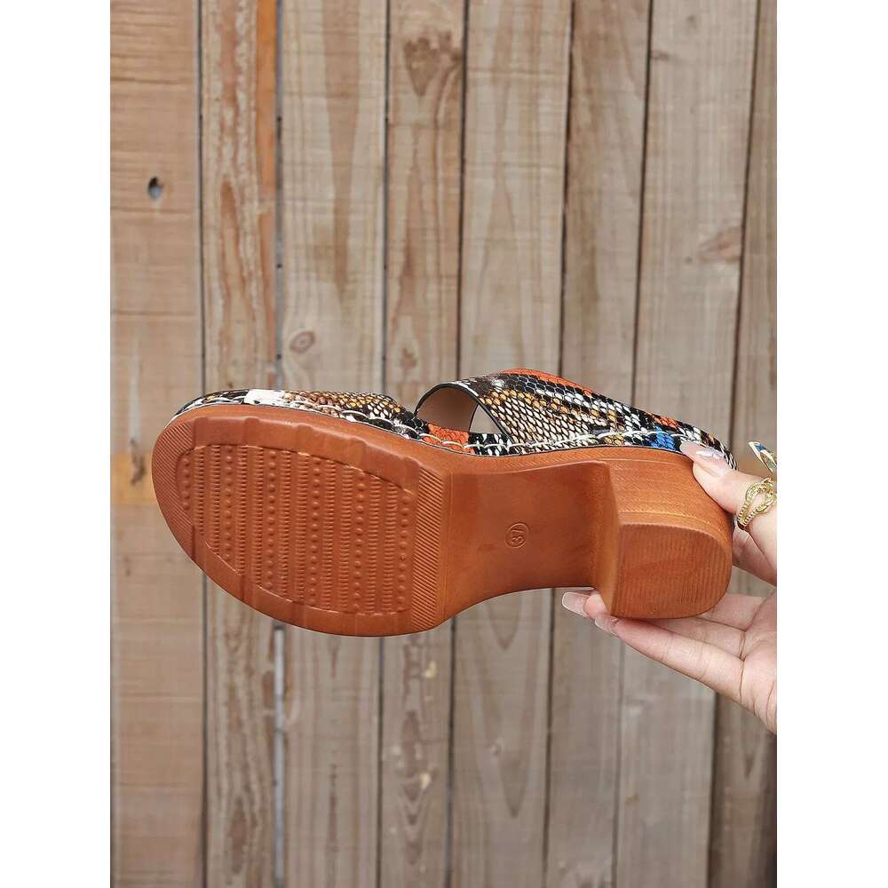 Women's Slippers Summer New Women Fashion Big Size Thick Heel Shoes Fish Mouth Outdoor Leopard Print Increase Sandals