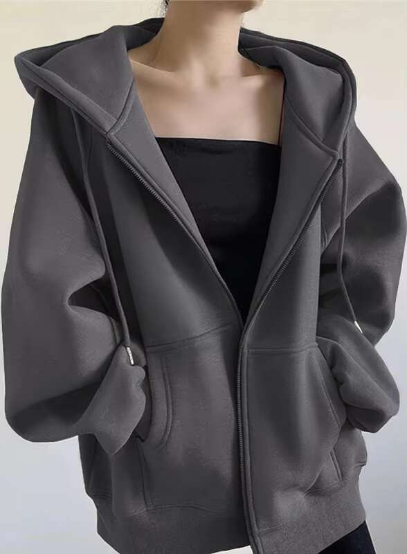 Women's Plus Size Spring And Autumn Casual Cardigan With Loose Zipper Printed Terry Fabric Hoodies