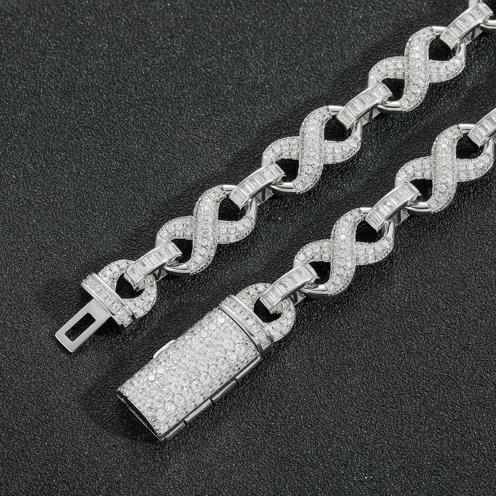 Hip Hop High Quality 8 Infinite Miami Cuban Chain Necklace Bracelets 5A Zircon Women Mens Jewelry Set