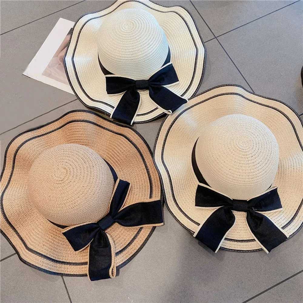 Summer New Bow Lace Edge Str Hat for Womens Outdoor Vacation Fashion and Sunscreen Beach Hat FoldableXJ250304