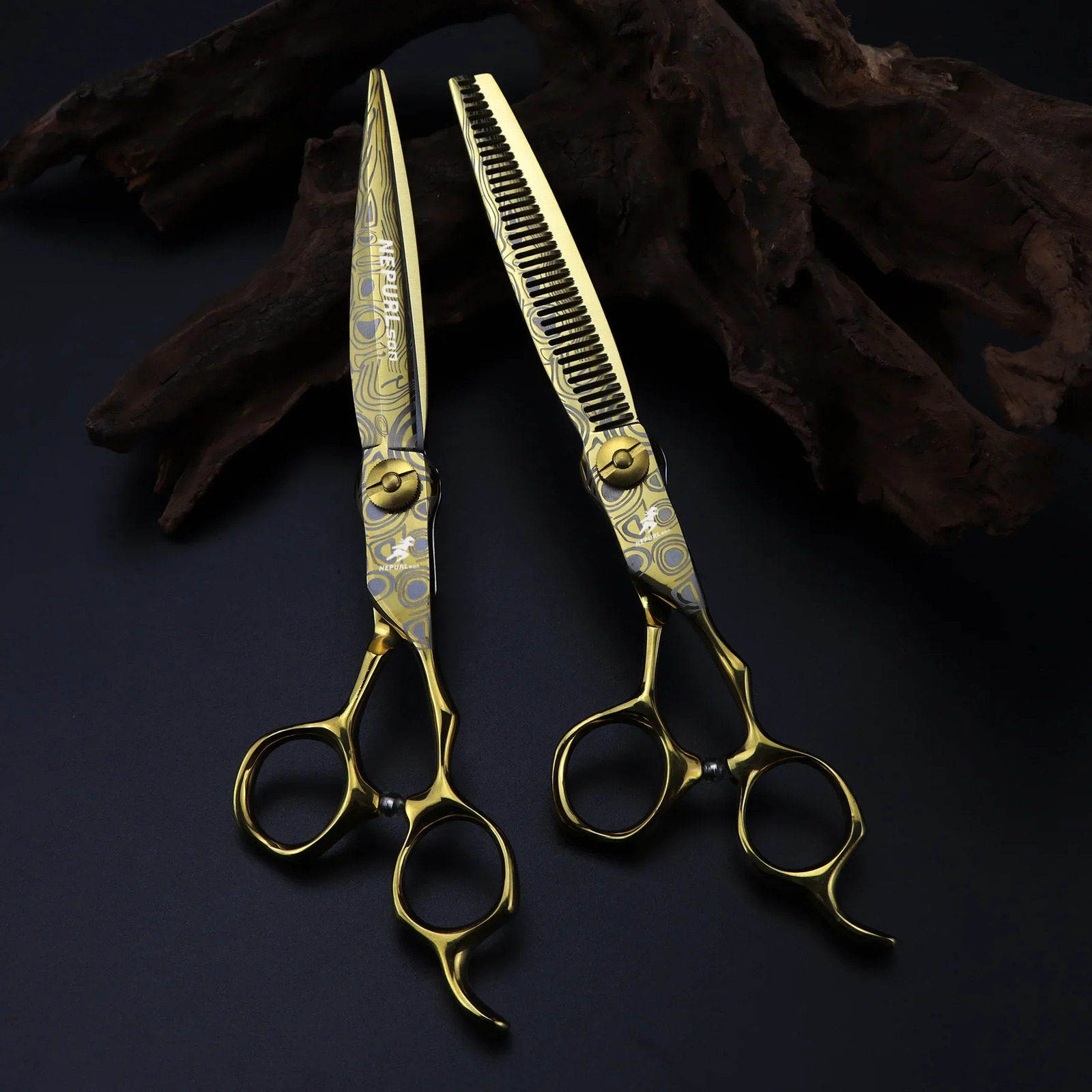 Professional Gold JP440c Top Steel 7 Damask Pattern Hair Scissors Haircut Thinning Barber Cutting Shears Hairdresser Scissors 250304