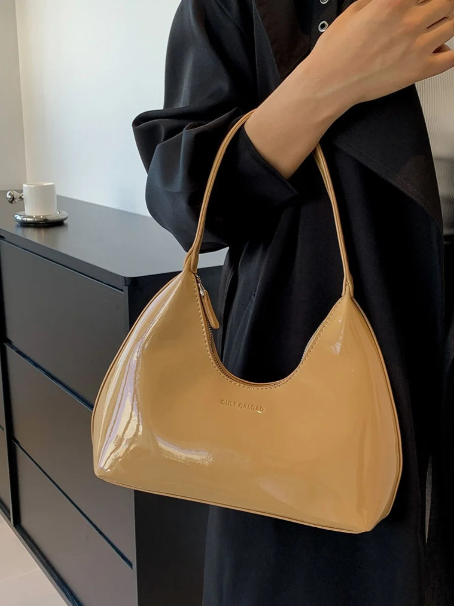 Lizzytsu Women PU Half Moon Bag Mini Party Solid Harajuku Elegant Handbags Korean Vintage Casual Crescent Bags 250228