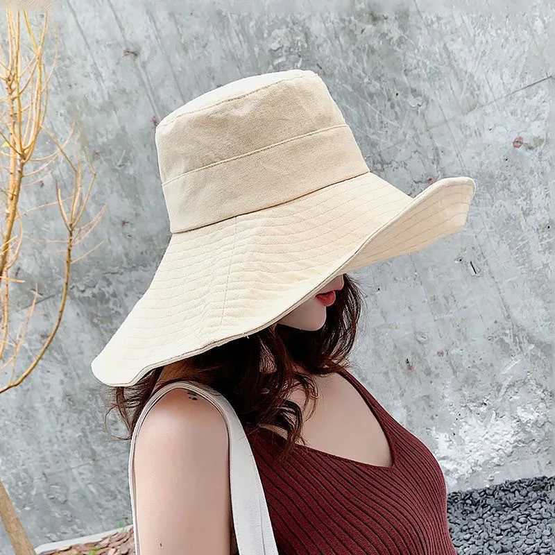 Janese Sunshade Female Spring and Summer Sunscreen Free To Fold Big Brim Sun Hat Fisherman Hat Cover Face Oversized HairXJ250304