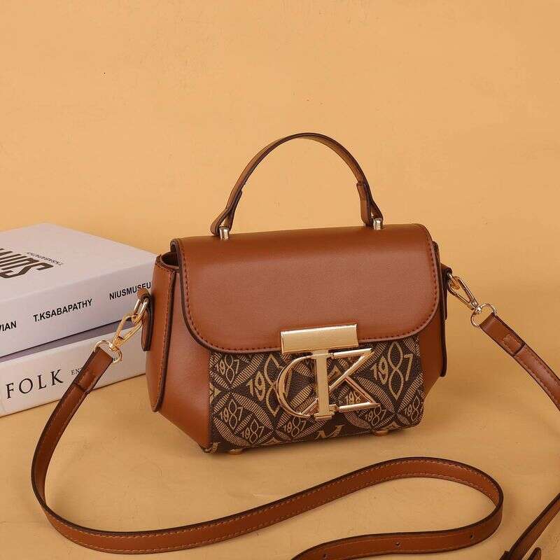 Women's Bags New High-End Print Splicing Small Square Bag Shoulder Crossbody Handbag