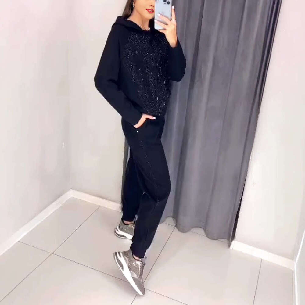 European American Spring and Autumn Knitted Design Hot Dia Hoodie Set for Women 2025 New Casual Fashion Trendy Clothing