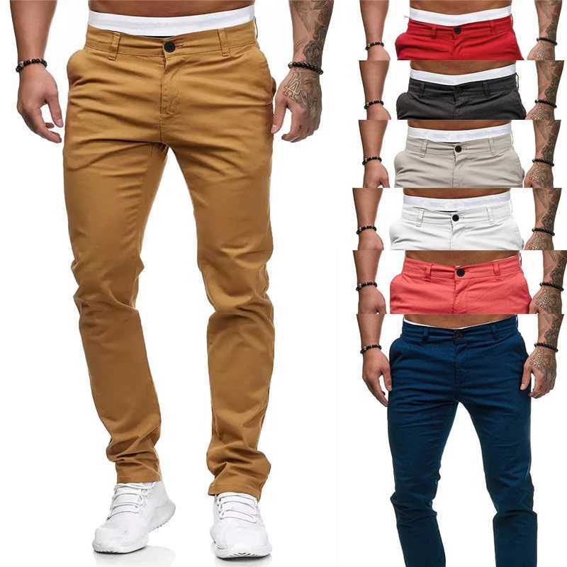2024 Mens skinny casual Pants Button Zipper Pocket Solid Color Straight Pencil Suit Pants Slim Fit Mens TrouserXJ250303
