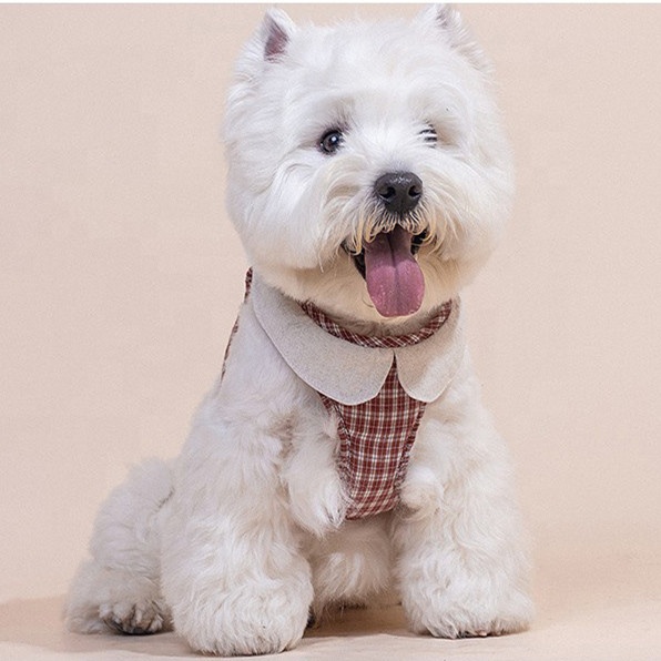 Dog Harness Step-in Breathable Puppy Cat Dog Vest Harness Adjustable Dog Leash with Plaid Pattern