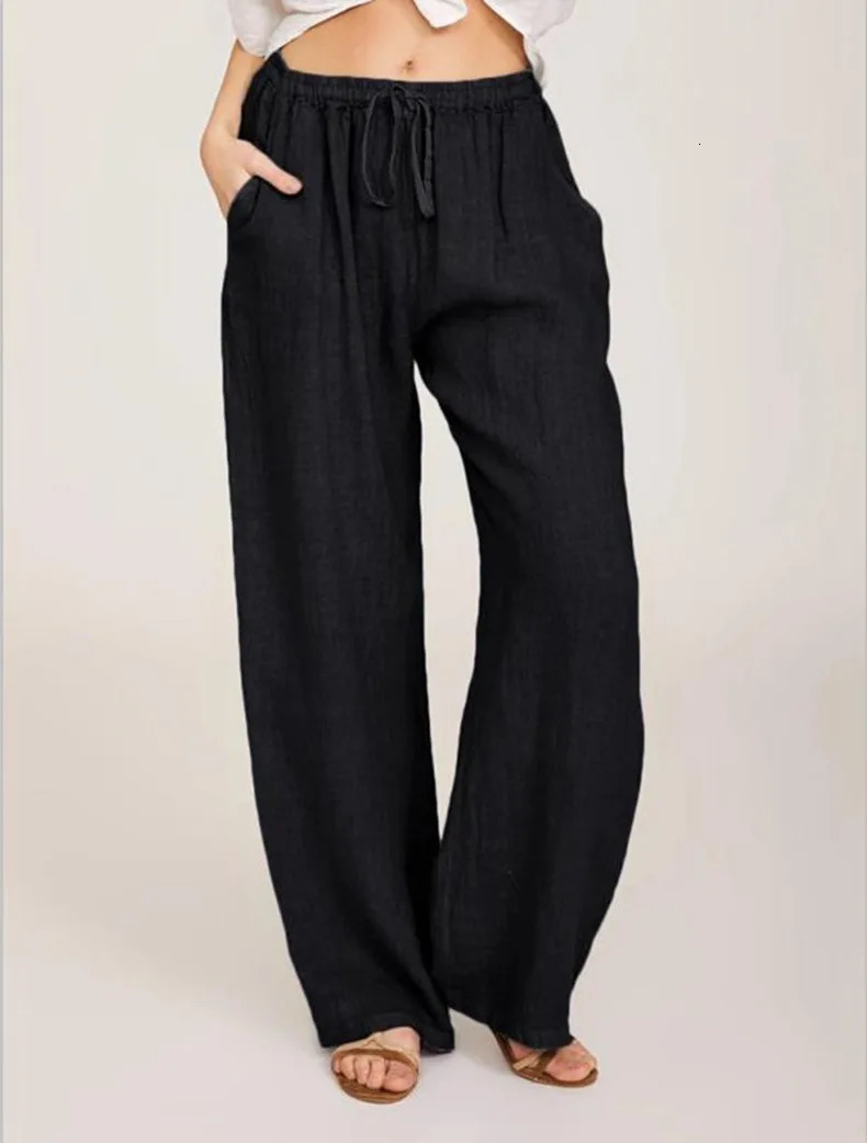 Summer and Autumn Casual Womens Wear in Europe America and Europe Large Loose Cotton Hemp Casual Pants 250303