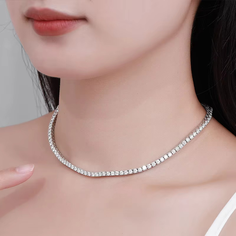 Sterg Moissanite Dia Choker Necklace Classic Style for Wedding Party Engagement Anniversary Sier Plated