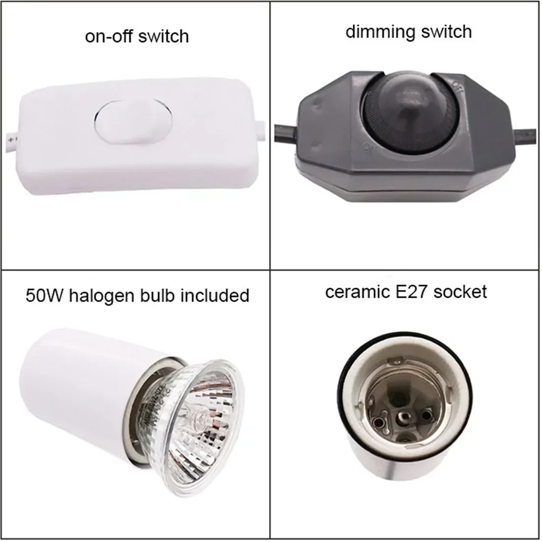 50W Halogen Bulb Included Reptile Heat Lamp Adjustable Gooseneck Aquarium Tank Heating Lamps for Tortoise Lizard Snake Terrarium