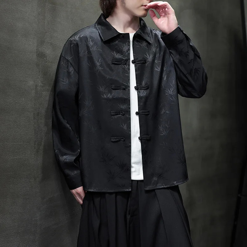 Autumn Chinese Style Jacquard Shirt Mens Trendy Long Sleeve Chinese Style Button Tang Clothing 250227