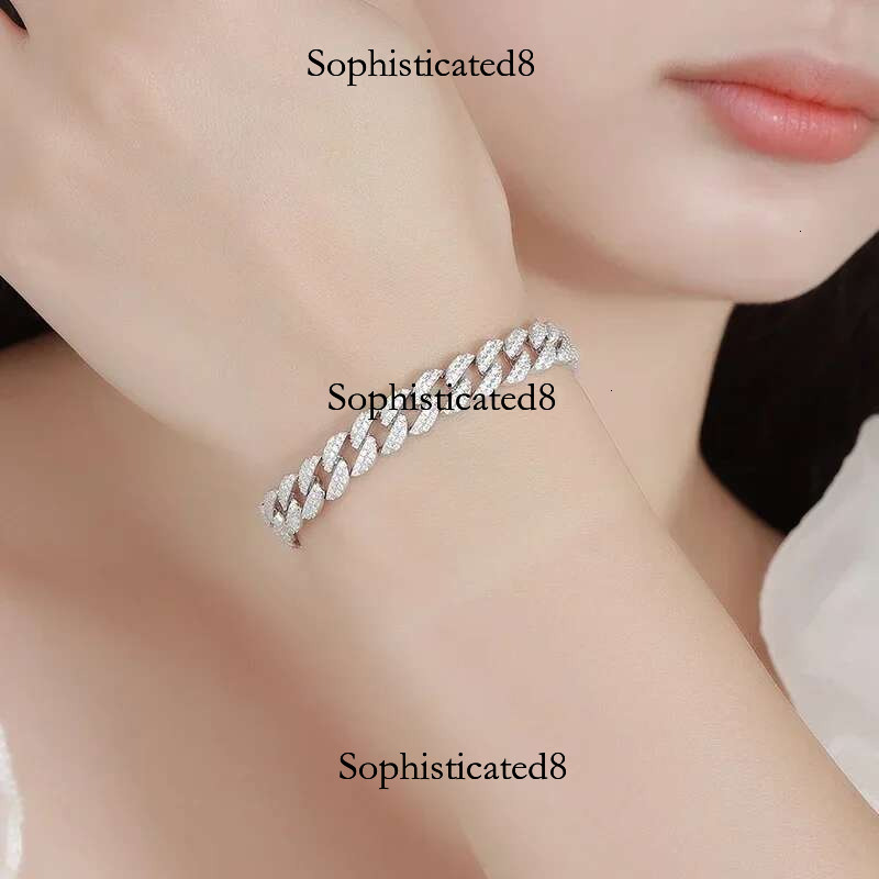 FEOBUR 8mm Full Moissanite Cuban k Bracelet for Man Women Sterg Sier Hip Hop Tennis Bracelets Party Jewelry GRA