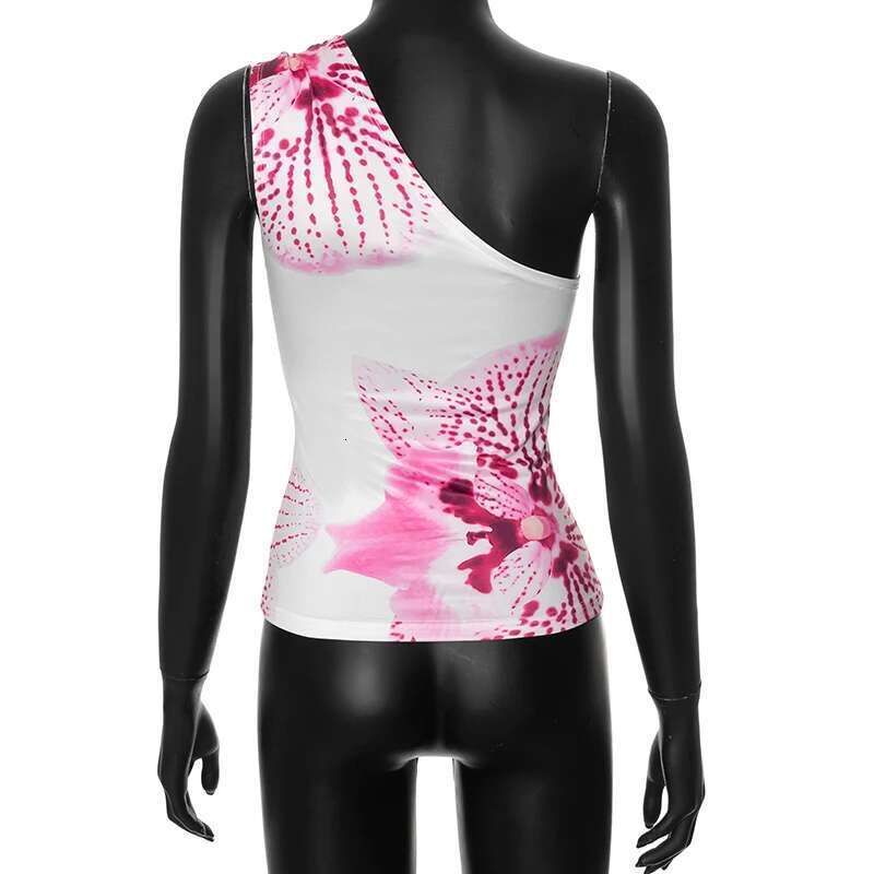 Print CUTENOVA ral Fitted Tops Women Resort Wear Graphic Tees Summer 2025 Casual One Shoulder Slash Backless Tank Top