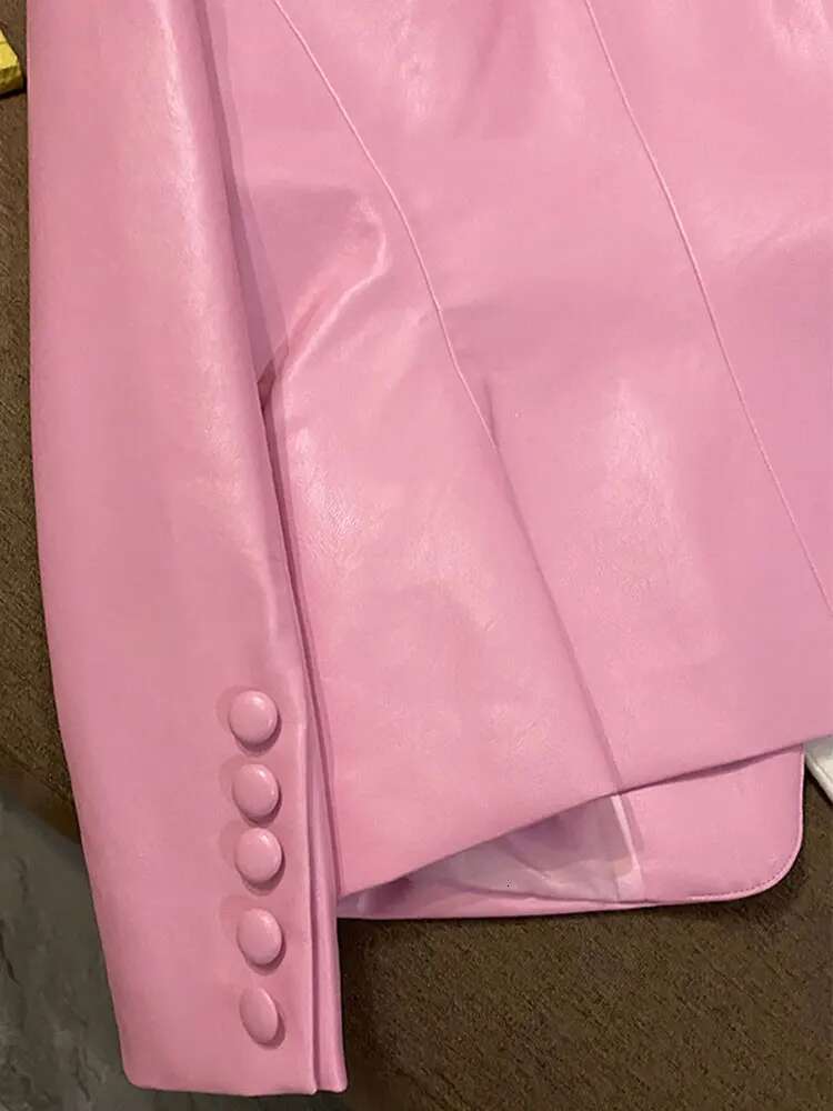 Spring Stylish Short Pink Soft Pu Leather Blazer Long Sleeve Slim Fit Jackets For Women Elegant Fashion 5Xl