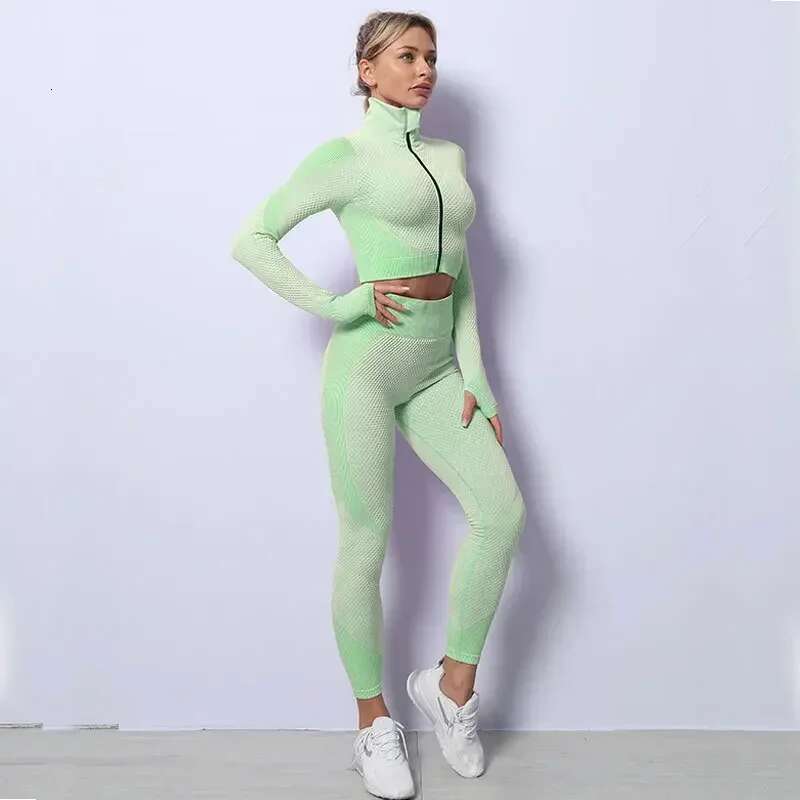 2/3Pcs Seamless Yoga Sets Sport Fiess Vest High Waist Hip-Liftting Trousers Suits Workout Clothes Gym Leggings Set For Women
