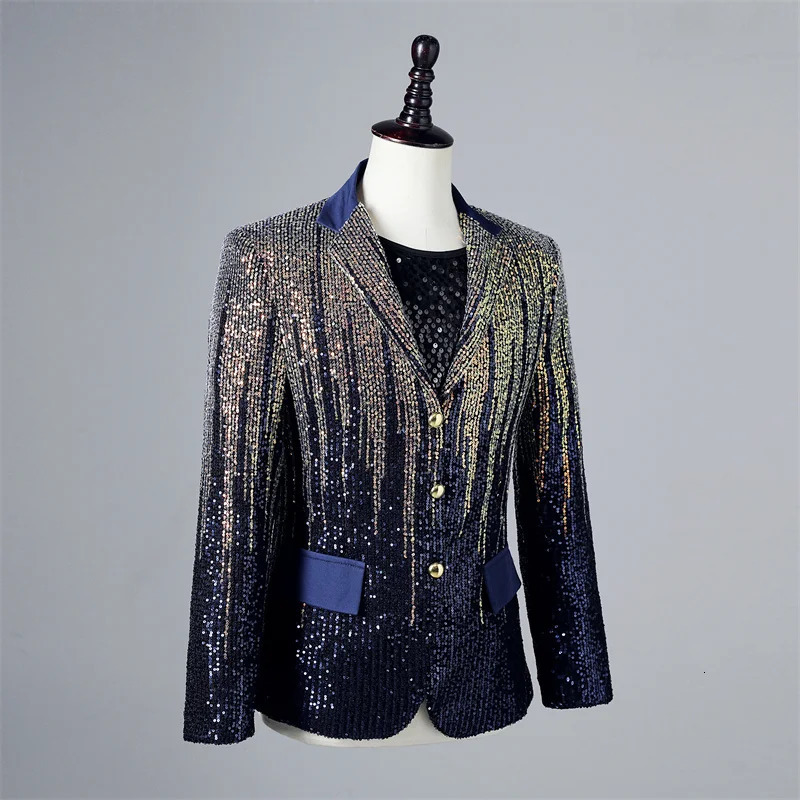 Shiny Gradient Sequin Suit Jackets Men Lapel Collar Tuxedo Blazers Male Wedding Party Singer Host Stage Performance Costume 250304
