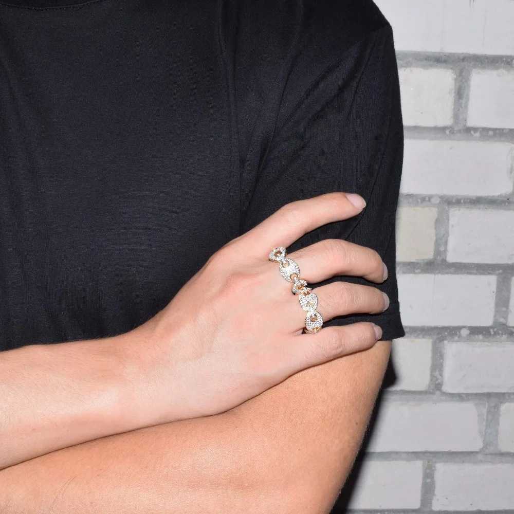 Couple Rings Wind hip-hop ordinary cool chain ring real gold electroplating fashionable personality trendsetter ring H25303