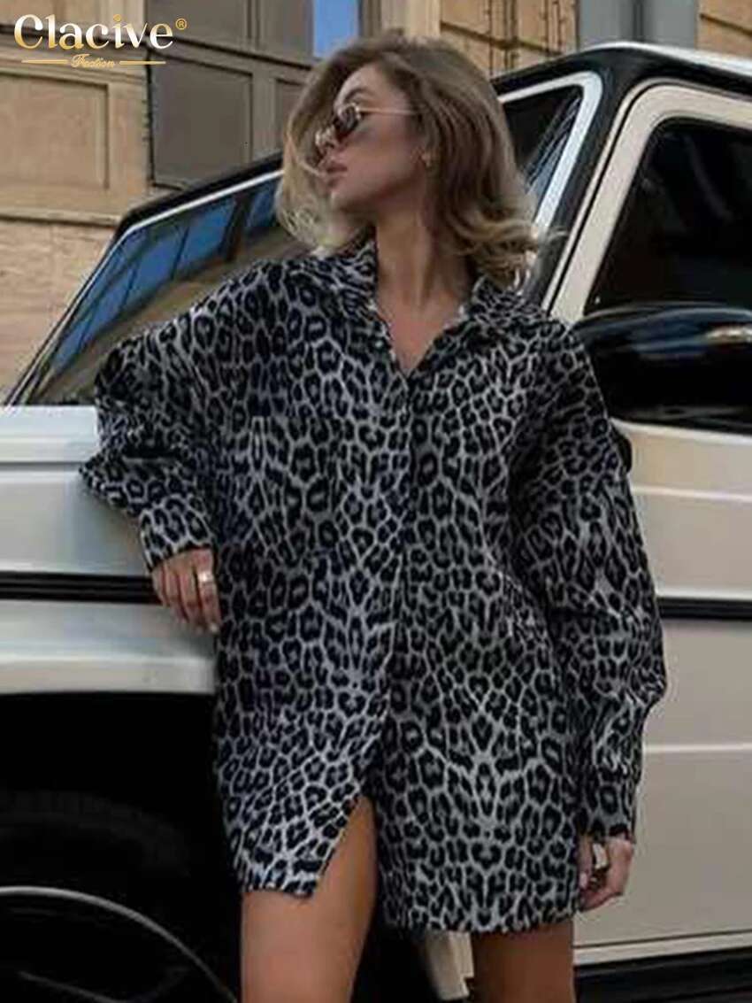 Clacive Fashion Loose Print Women 2025 Casual Lapel Long Sleeve Blouse Classic Top Female Shirt Streetwear