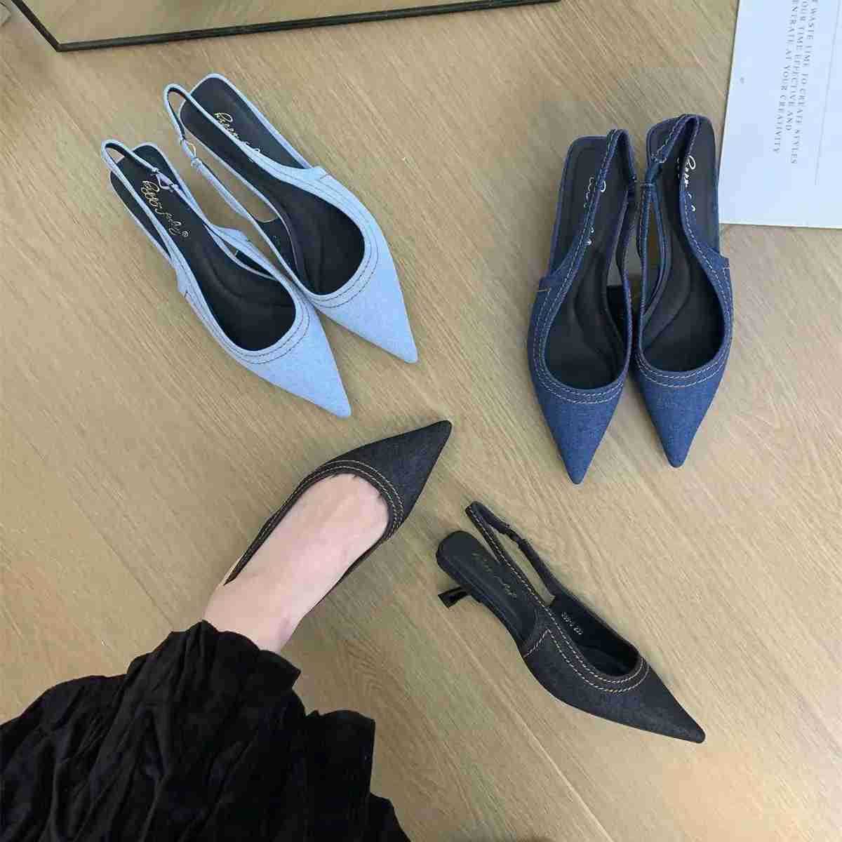 Bailamos Brand New Wen Sandals Fi Pointed Toe Shallow Slip Ladies Elegant Slingback Shoes Med Heel Pumps Shoes Mujer Z250304