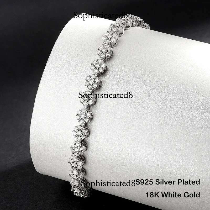 EWYA wer Full 1.5mm D Color Moissanite Dia Tennis Bracelet for Women Sier GRA Certified Bridal Wedding Bangle Gift