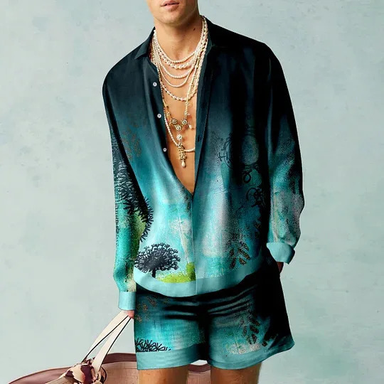 Creativity Shirt Sets 3D Printed Men Casual Fashion Short Sleeves Shirts Oversized Beach Shorts Summer Streetwear Suits Clothing 250227