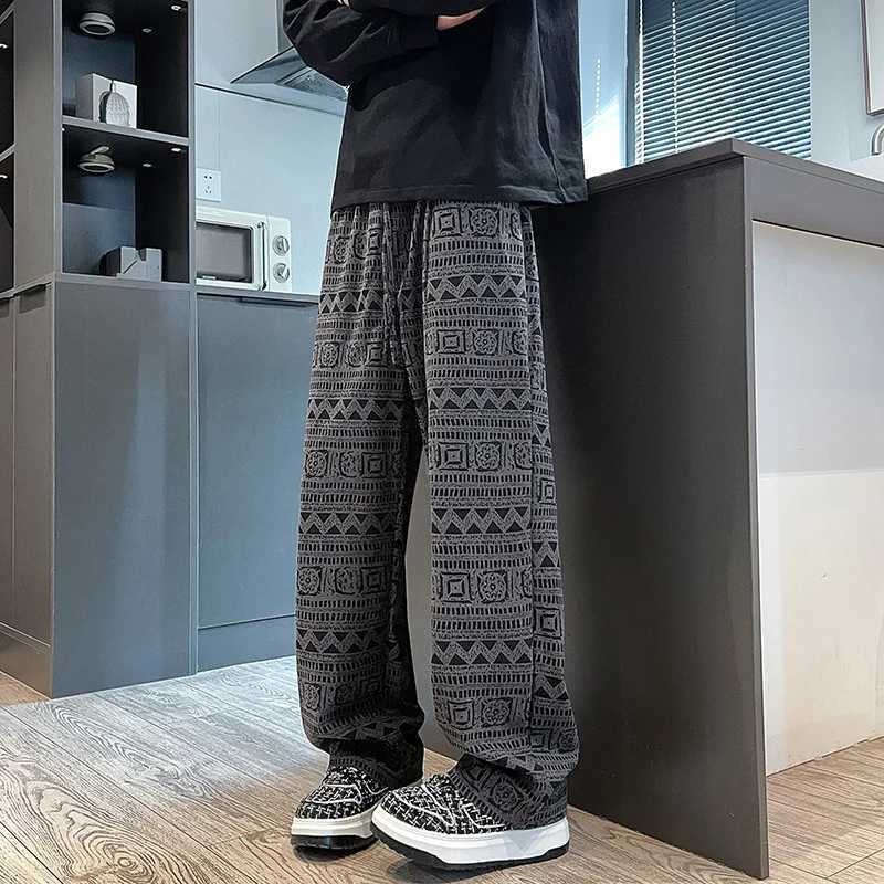 Mens Hippie Pants Retro Street Printed Outdoor Straight-legs Trousers Casual Pants Loose Fit Elastic Drawstring Waist PantsXJ250303