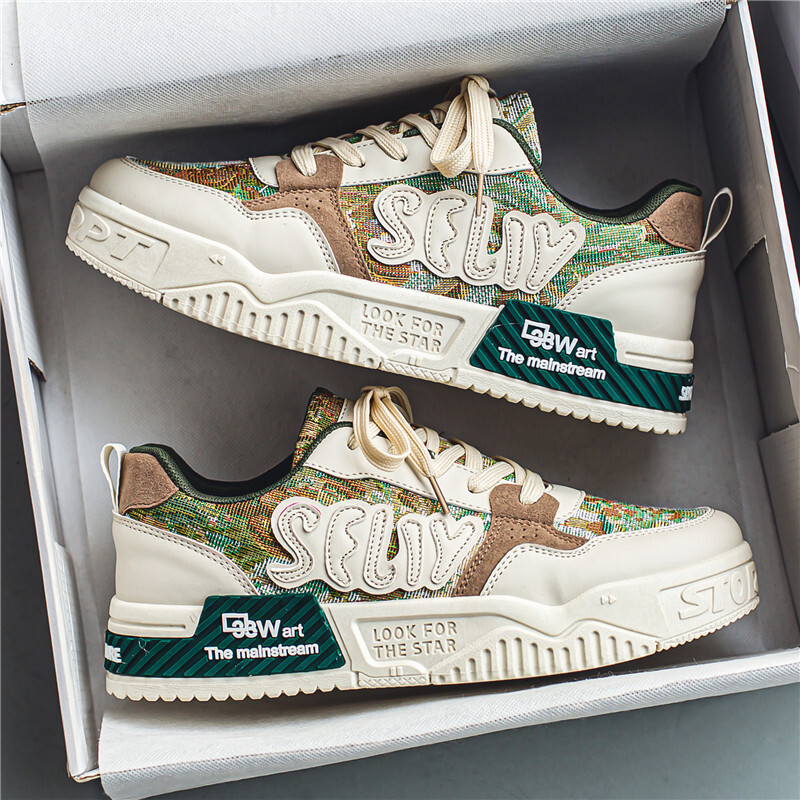 Personalized Oil Painting Design For Men's Spring New Style Breathable And Versatile Thick Soled Casual Flat Shoes, Niche Sports Versatile Fashio