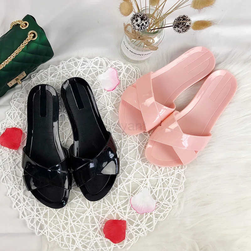 Anti-skid cross-strap open toe sandals jelly shoes wen flat h sandalias femme trendy waterproof open toe beach shoes wan Z250304