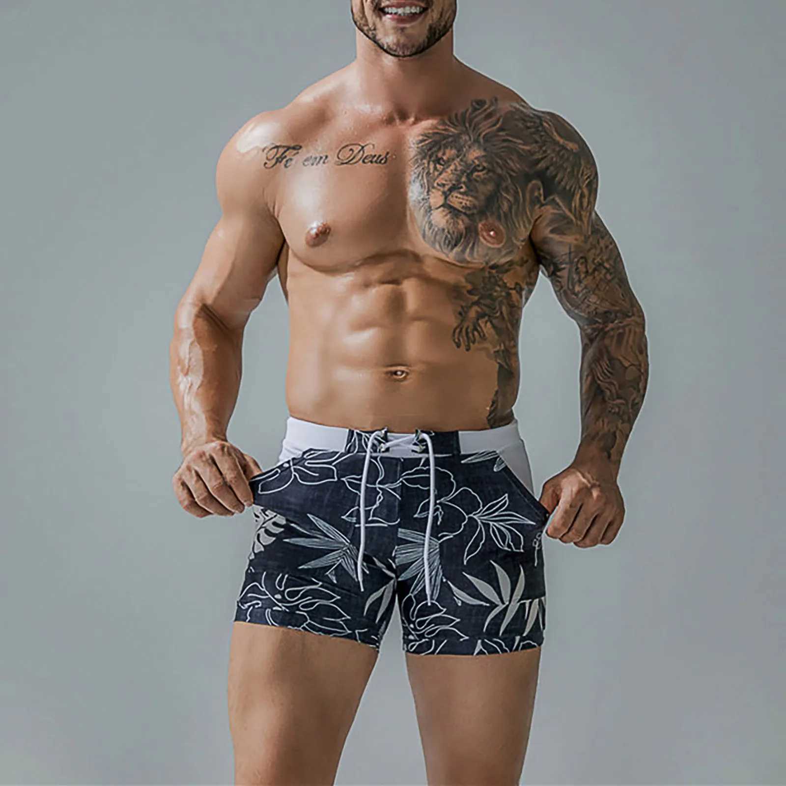 Mens Swim Trunk Swimwear Bathing Suit Swim Brief Square Leg Board ShortT250304