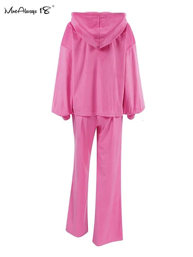 Knitwear Sweatsuits Women Street Style Zipper Hooded Sweater Wide Legs Pants Two Pieces Sporty Outfits
