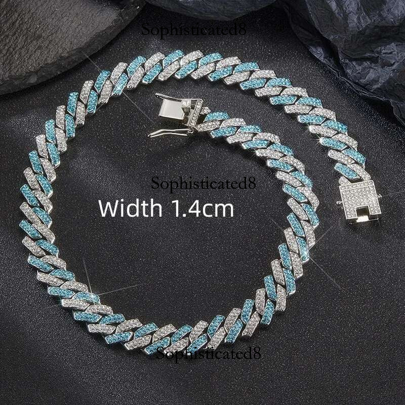 14Mm Sparkg Rhies Men's Cuban Chain, Miami Rap Hip Hop Bracelet Neck Chain Jewelry Accessories Gift