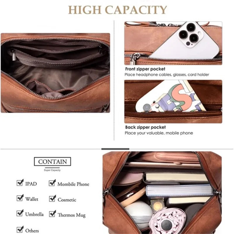 Ship from US Backpack Purse for Womens Waterproof PU Leather Backpacks Handbags Ladies Casual Shoulder Bags Brown 250304FBB