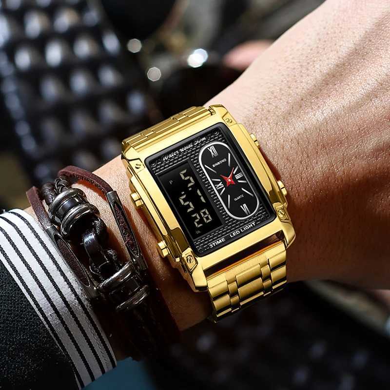 BINBOND Top Brand Luxury es for Men Fashion Quartz Wrist Square Gold Stainl Steel Busin Clock Mens WatchXJ250304