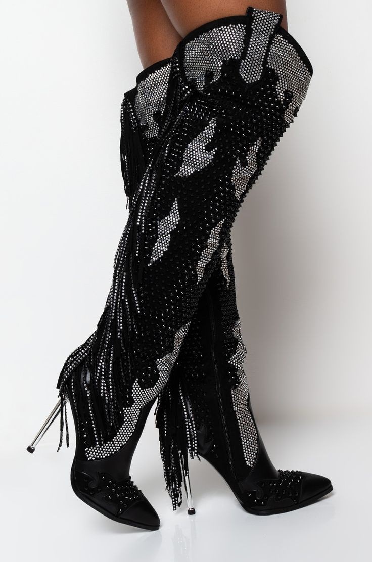 Ins Fashion Show Plated Heels Tassel Hot Diamond Bgbg Over Knee Boots Women's Shoes