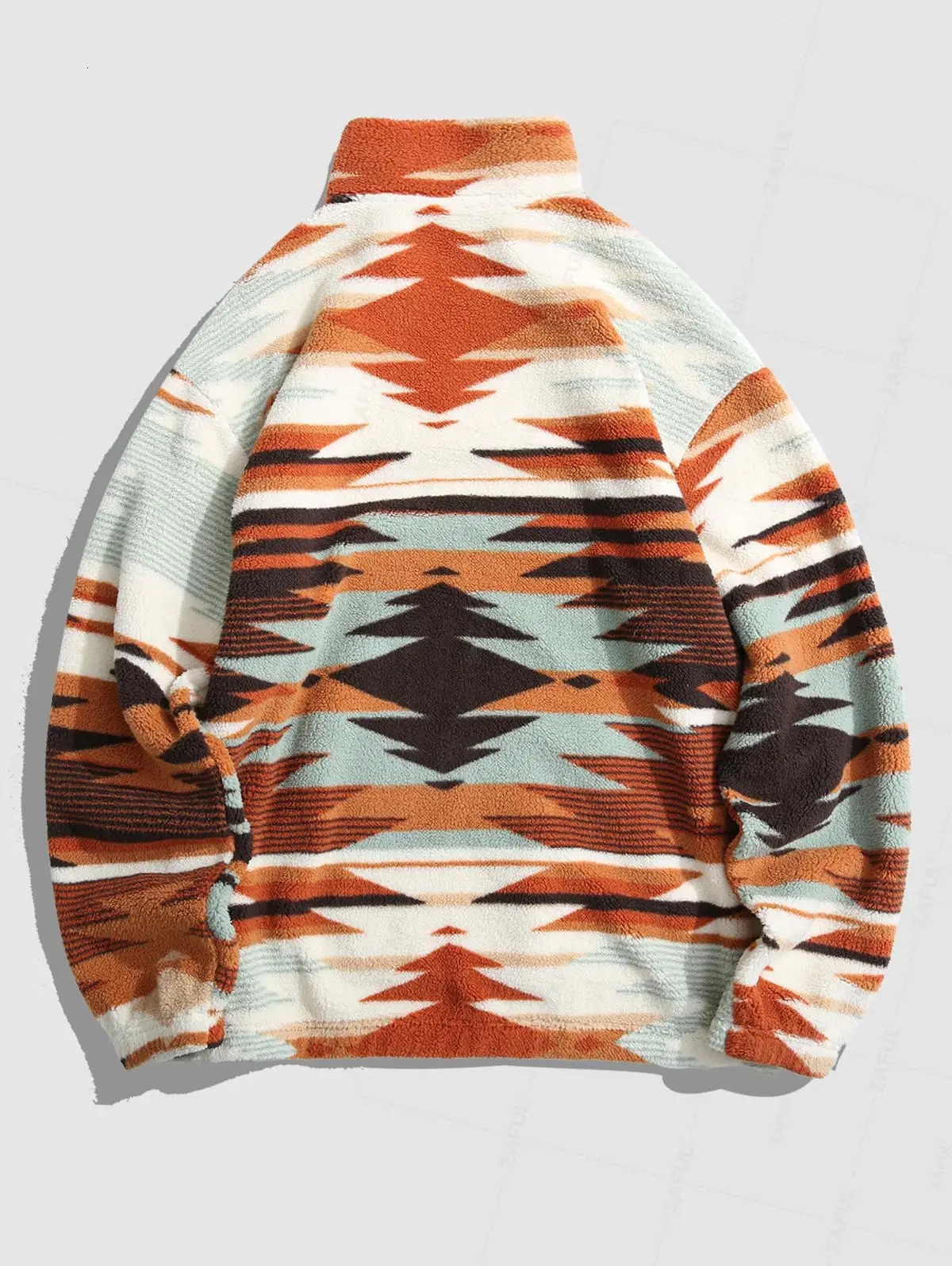 Mens Vintage Ethnic Style Fuzzy Fleece Half Zip Stand Collar Kangaroo Pocket n Pullover Sweatshirt 250304