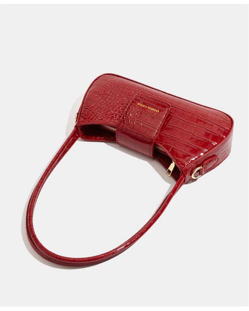 Red Shiny PU Underarm Bag For Women New Large Capacity Versatile Shoulder Crossbody Bags French Style Vintage Bridal Handbag Z250303