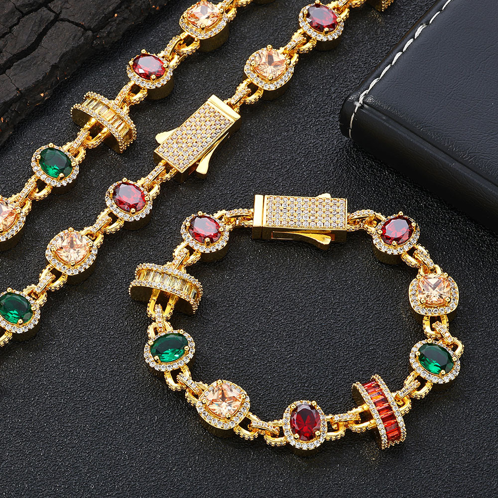 Custom Tennis Chain Necklaces Bracelet Colorful Gemstone 5A Zircons Jewelry Men Women Jewelry