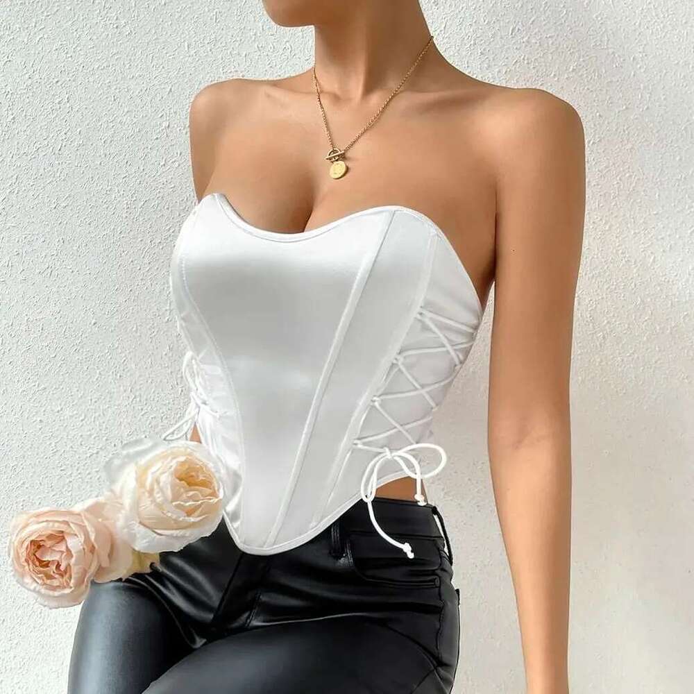 Hottie Vemina Sexy Solid Color Strapless Street Style Crop Top Backless Bandage Fishbone Waist Vest Bodysuit Shapewear Women