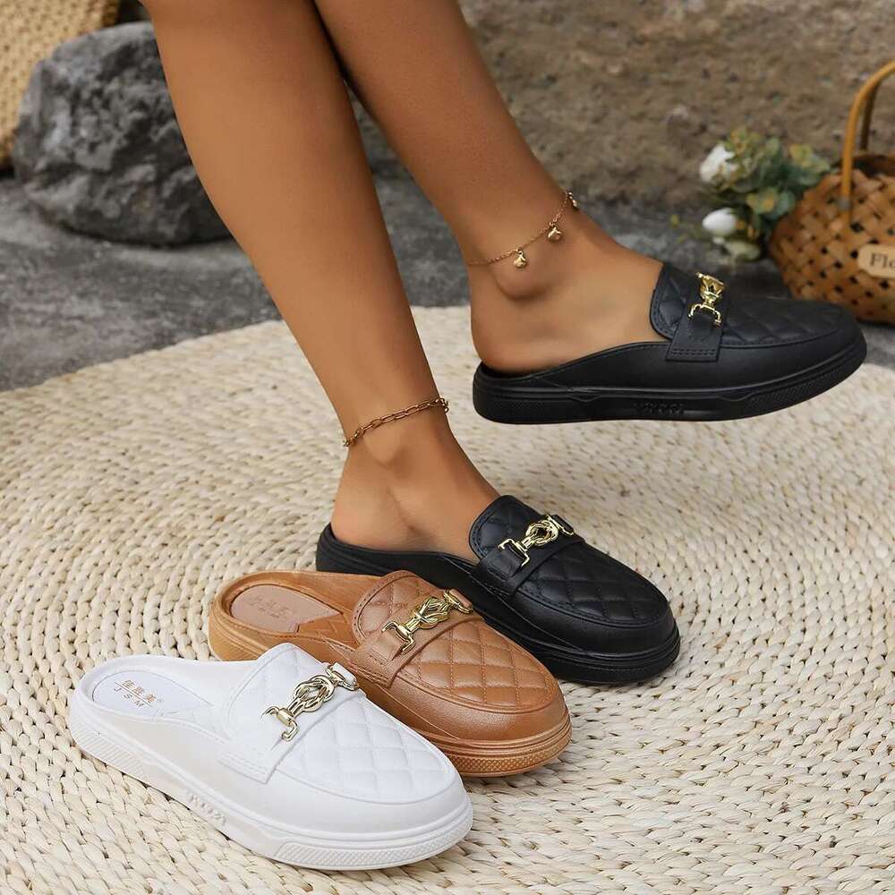 And Women Spring Summer New PVC Fashion Home Casual Wear Thick Soled Women's Shoes Daily Round Head Half Sandals 's